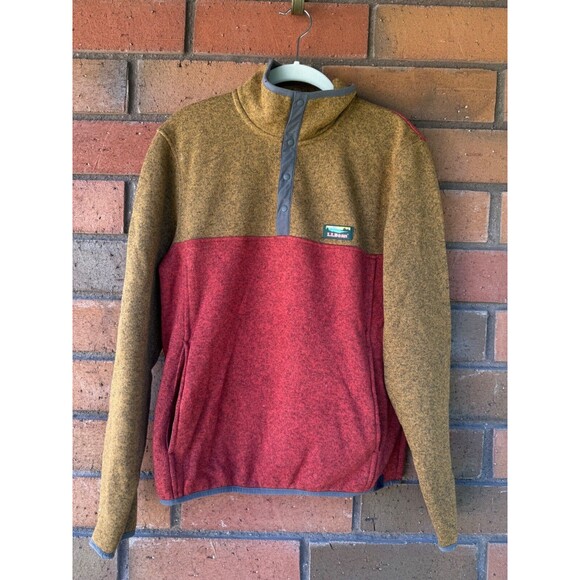L.L. Bean Tops - LL Bean Slightly Fitted 1/4 Snap Pullover Mens Small  Red/Brown Kangaroo Pockets